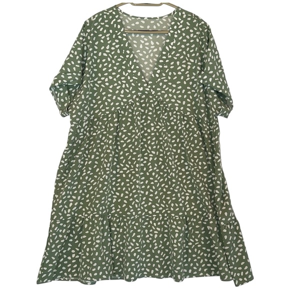 SHEIN Dresses & Skirts - SHEIN Olive Green Patterned Midi V- Neck Flowy Dress Size 1XL